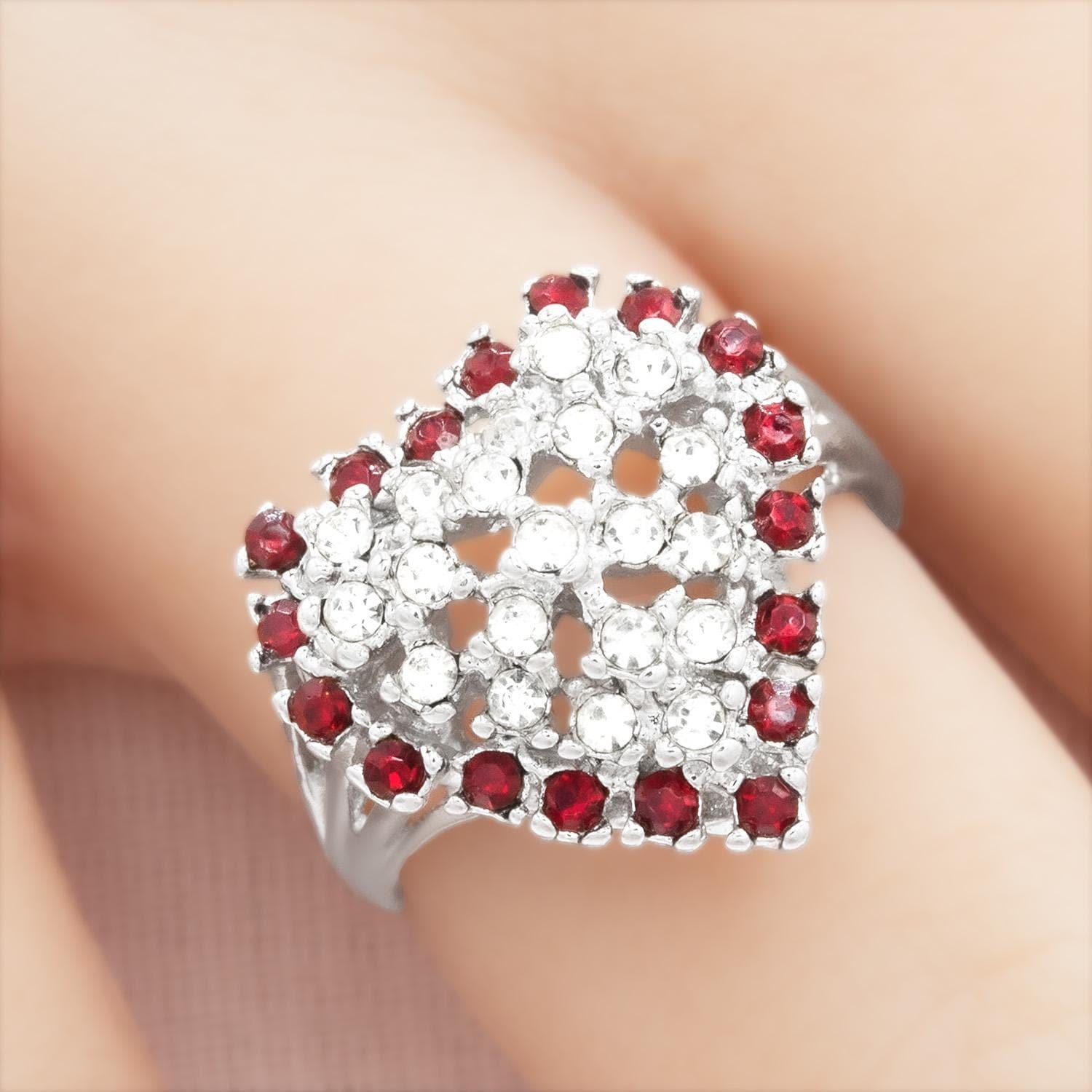 Vintage 1980s Austrian Crystal Heart Ring – Ruby Red & Clear Crystals, 18kt Gold Electroplated jewelry image 1