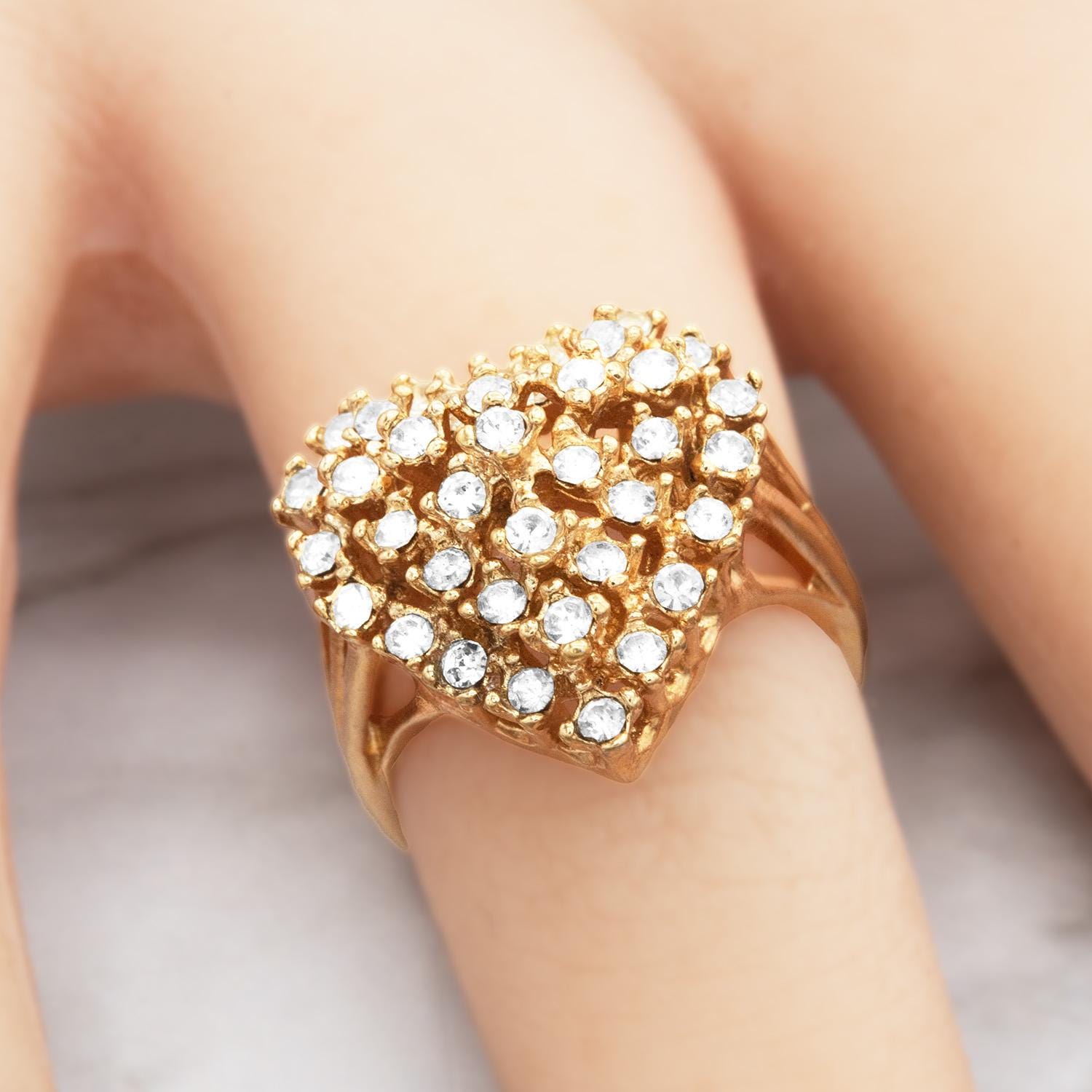 Vintage 1980s Austrian Crystal Heart Ring - 18kt Gold Electroplated jewelry image 1