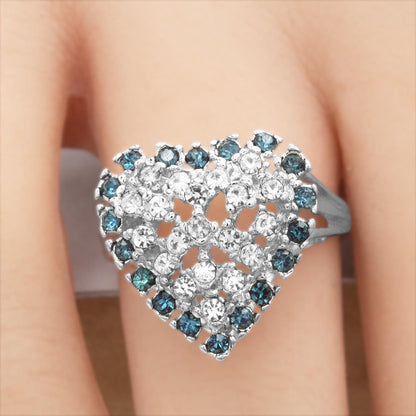 Vintage 1980s Austrian Crystal Heart Ring - 18kt Gold Electroplated - Sapphire Blue and Clear Crystals jewelry image 1