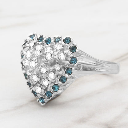 Vintage 1980s Austrian Crystal Heart Ring - 18kt Gold Electroplated - Sapphire Blue and Clear Crystals jewelry image 1