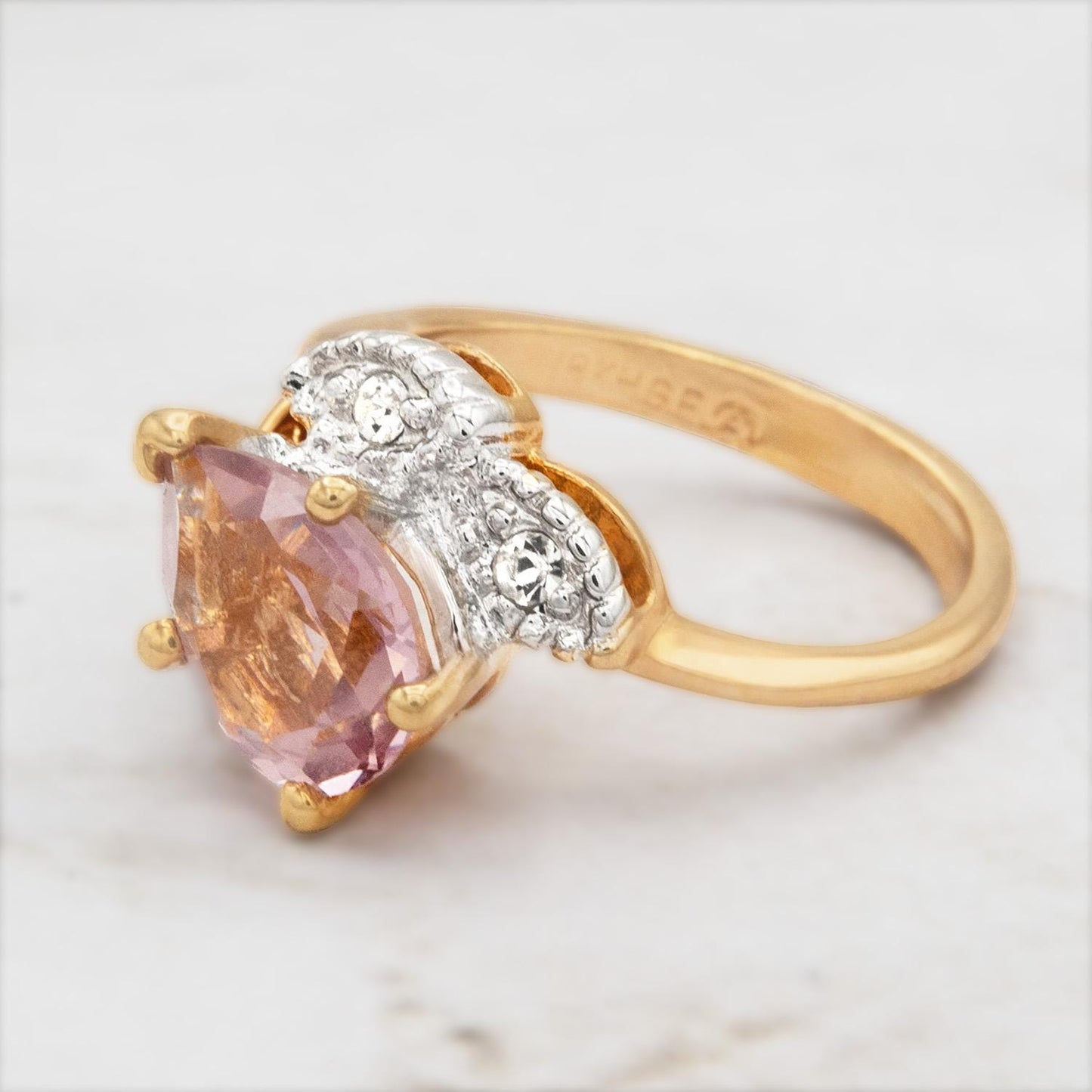 Vintage Light Amethyst Austrian Crystal Pear Cut Ring - 18k Gold Electroplated jewelry image 1