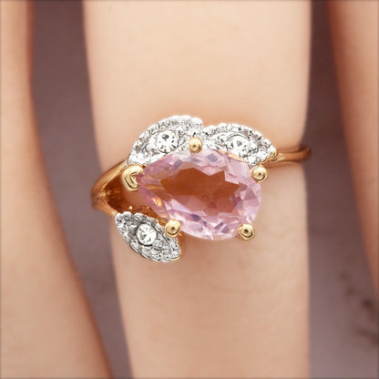 Vintage Light Amethyst Austrian Crystal Pear Cut Ring - 18k Gold Electroplated jewelry image 1