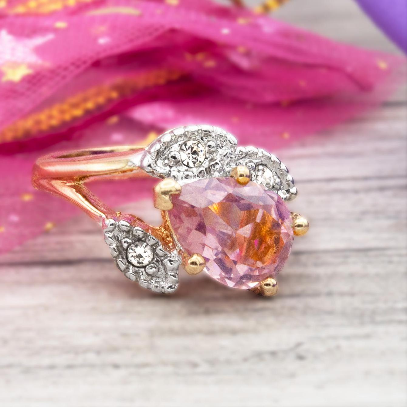 Vintage Light Amethyst Austrian Crystal Pear Cut Ring - 18k Gold Electroplated jewelry image 1