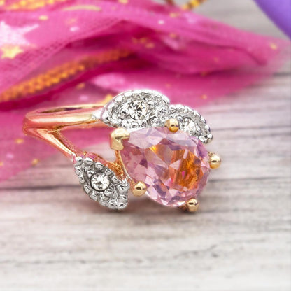 Vintage Light Amethyst Austrian Crystal Pear Cut Ring - 18k Gold Electroplated jewelry image 1