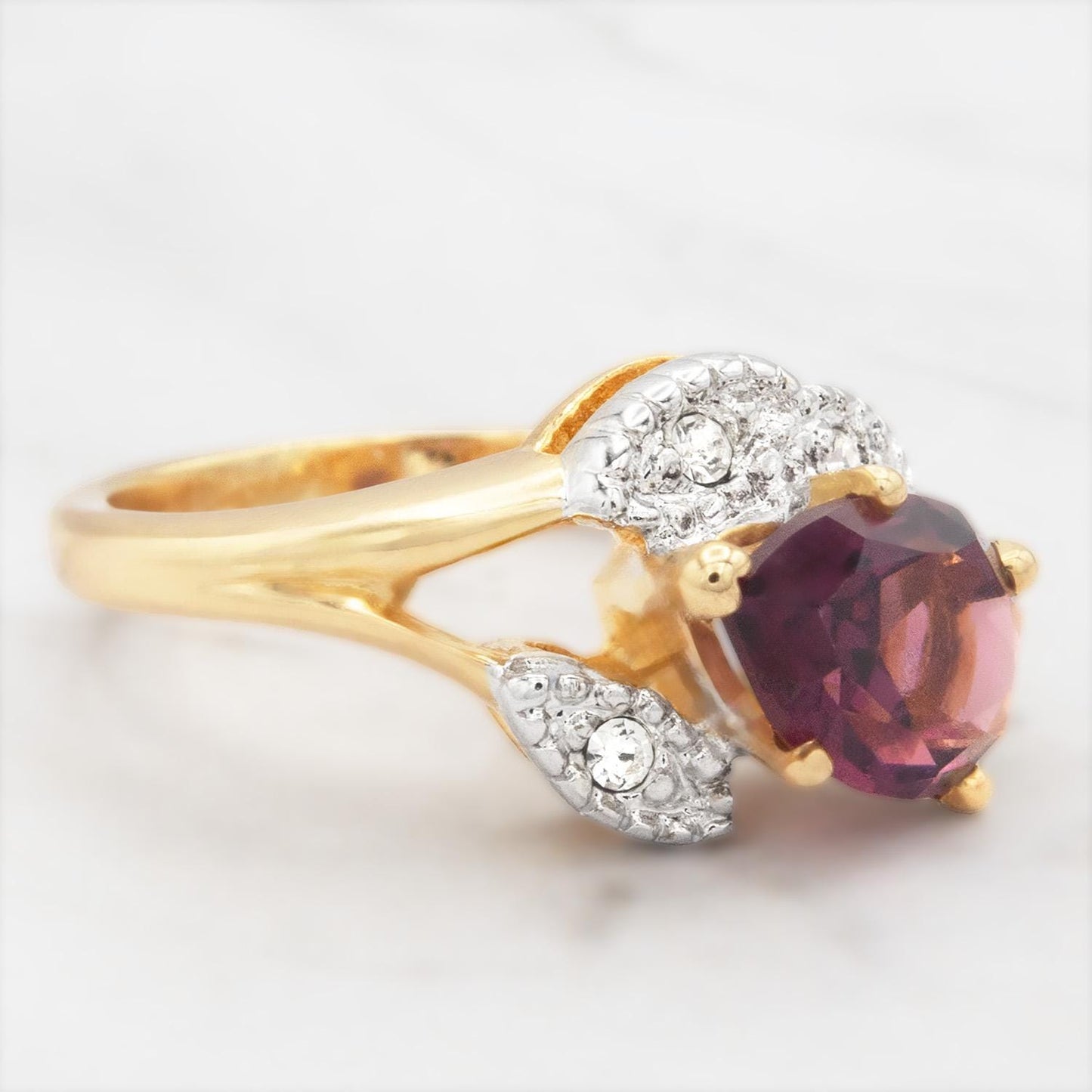 Vintage Amethyst Austrian Crystal Pear Cut Ring - 18k Gold Electroplated with Clear Crystal Accents jewelry image 1