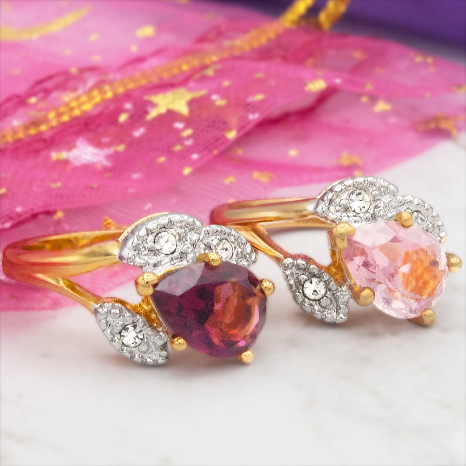 Vintage Amethyst Austrian Crystal Pear Cut Ring - 18k Gold Electroplated with Clear Crystal Accents jewelry image 1