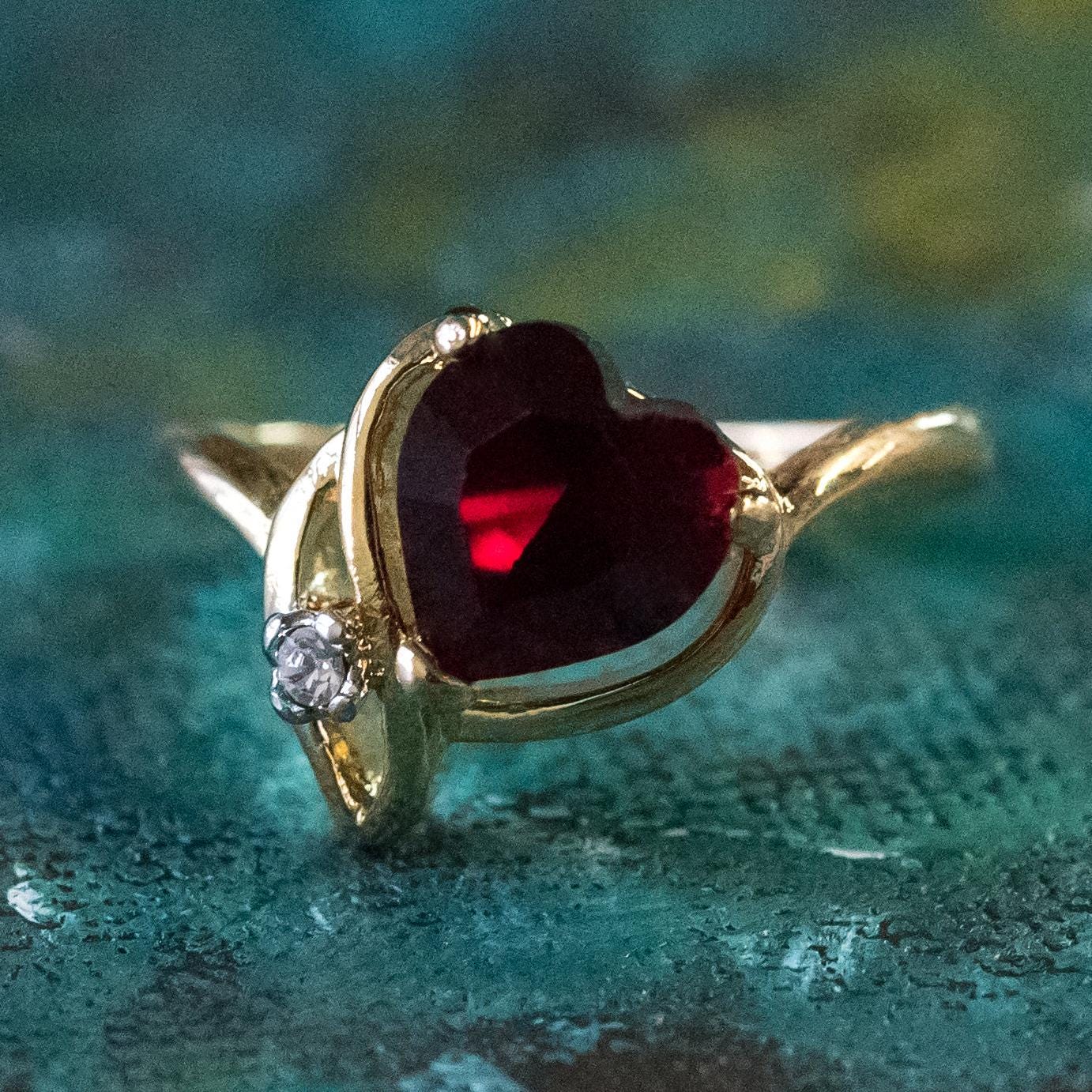 Vintage Ruby Austrian Crystal Heart Ring - 18k Yellow Gold Electroplated - Made in USA jewelry image 1