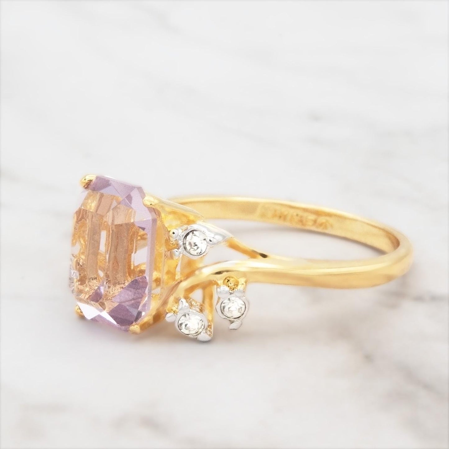 Vintage 1980s Light Amethyst Austrian Crystal Ring - 18k Gold Electroplated jewelry image 1