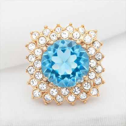 Vintage Austrian Crystal Aquamarine Statement Cocktail Ring – 18k Yellow Gold Electroplated, Made in USA jewelry image 1