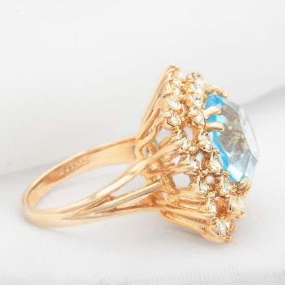 Vintage Austrian Crystal Aquamarine Statement Cocktail Ring – 18k Yellow Gold Electroplated, Made in USA jewelry image 1