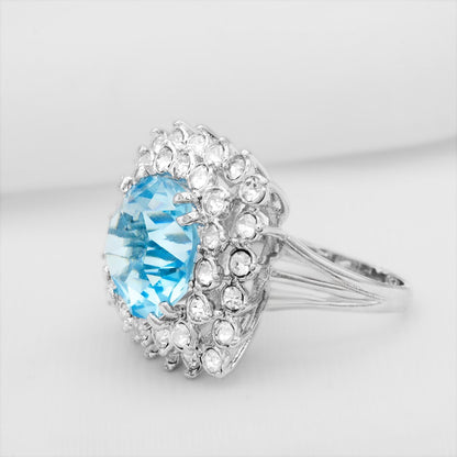 Vintage Austrian Crystal Aquamarine Cocktail Ring – 18k White Gold Electroplated, Made in USA jewelry image 1