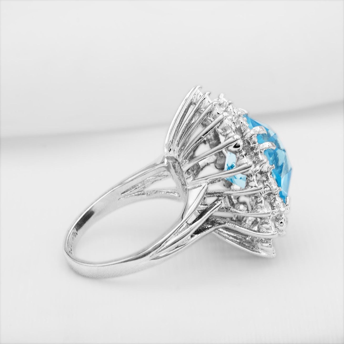 Vintage Austrian Crystal Aquamarine Cocktail Ring – 18k White Gold Electroplated, Made in USA jewelry image 1