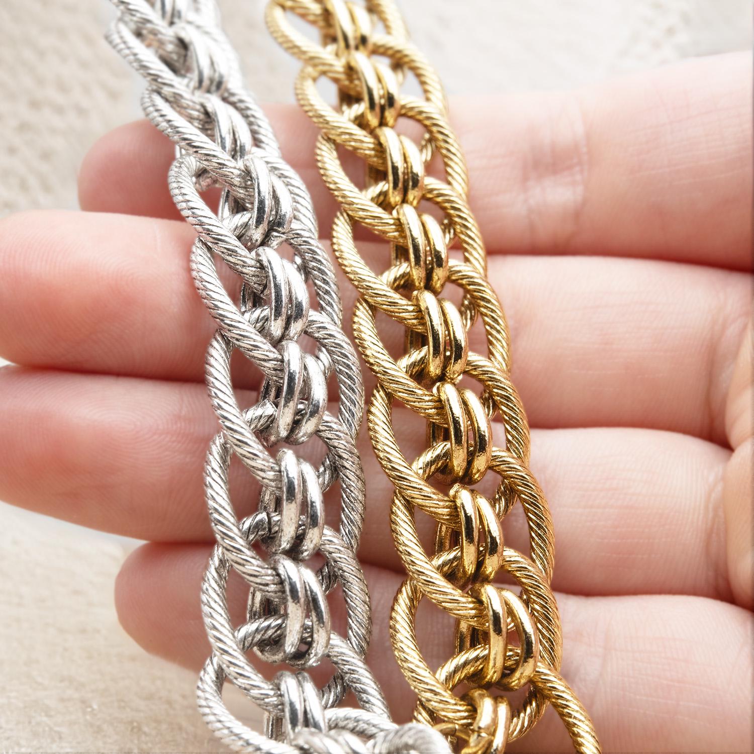Vintage Oscar De La Renta White Gold Plated Link Chain Necklace 17 Inch jewelry image 1