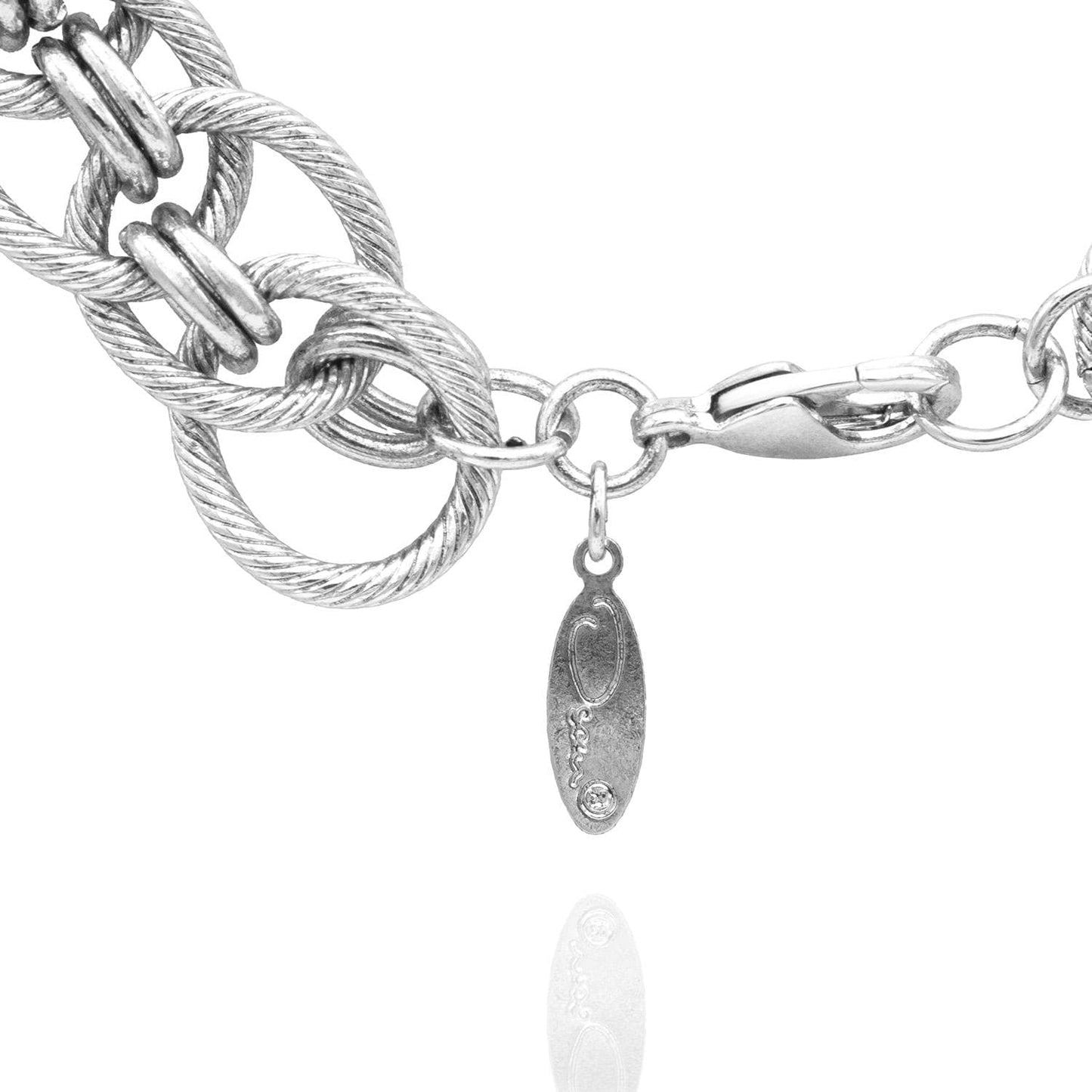 Vintage Oscar De La Renta White Gold Plated Link Chain Necklace 17 Inch jewelry image 1