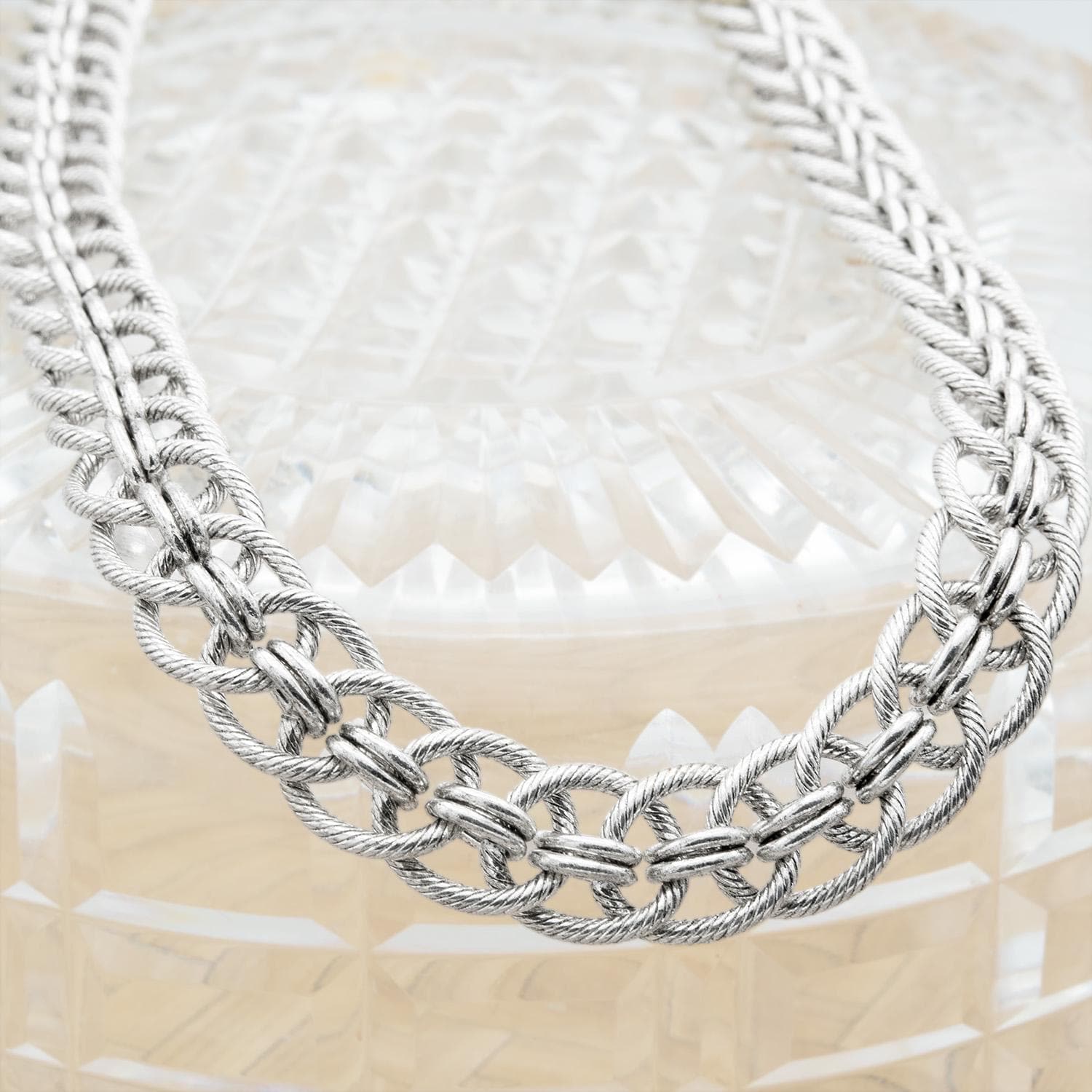 Vintage Oscar De La Renta White Gold Plated Link Chain Necklace 17 Inch jewelry image 1