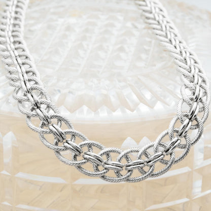 Vintage Oscar De La Renta White Gold Plated Link Chain Necklace 17 Inch jewelry image 1