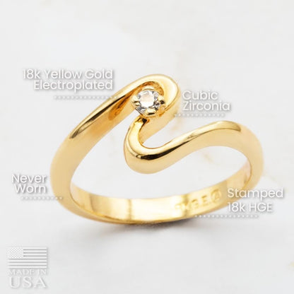 Vintage 1980s Cubic Zirconia Solitaire Ring - 18k Yellow Gold Electroplated - Made in USA jewelry image 1