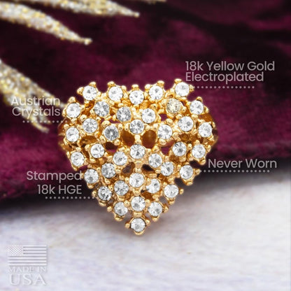 Vintage 1980s Austrian Crystal Heart Ring - 18kt Gold Electroplated jewelry image 1