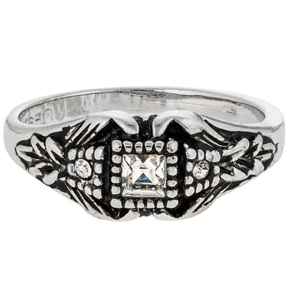 Vintage Edwardian Style Filigree Ring with Clear Austrian Crystals – Antiqued 18k White Gold Electroplated jewelry image 1