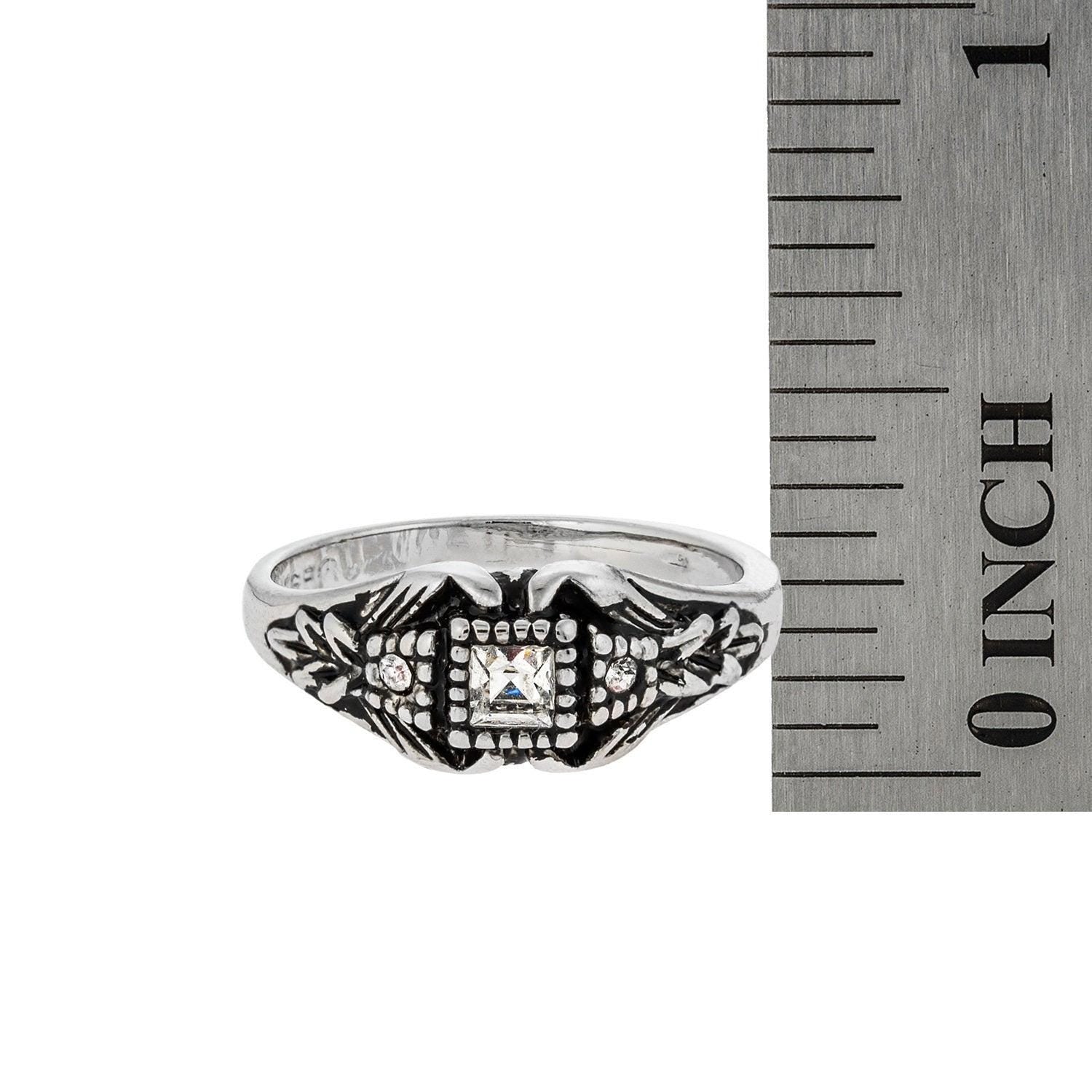 Vintage Edwardian Style Filigree Ring with Clear Austrian Crystals – Antiqued 18k White Gold Electroplated jewelry image 1