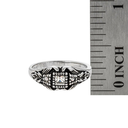 Vintage Edwardian Style Filigree Ring with Clear Austrian Crystals – Antiqued 18k White Gold Electroplated jewelry image 1