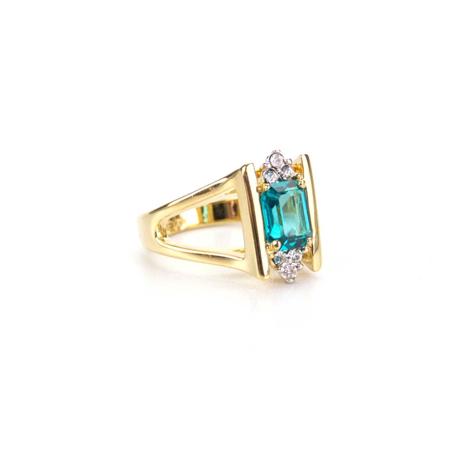 Vintage 1980s Smoky Topaz and Clear Swarovski Crystal 18k Gold Electroplated Ring jewelry image 1