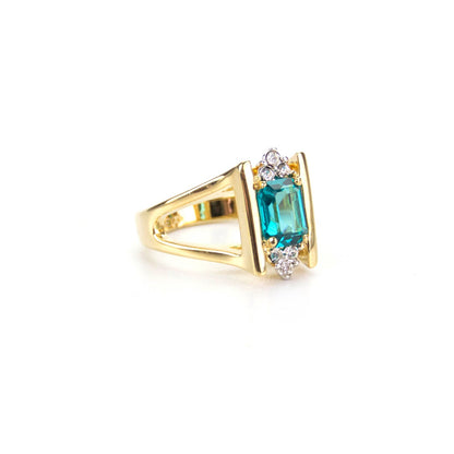Vintage 1980s Smoky Topaz and Clear Swarovski Crystal 18k Gold Electroplated Ring jewelry image 1