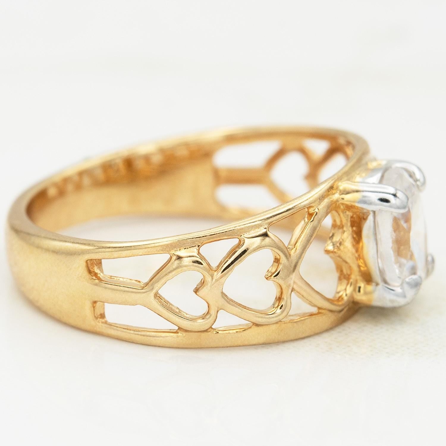 Vintage 18k Gold Electroplated Heart Cutout Band Ring with Oval Cubic Zirconia – Made in Providence, RI jewelry image 1