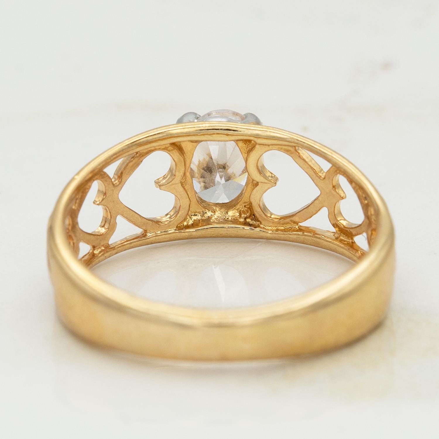 Vintage 18k Gold Electroplated Heart Cutout Band Ring with Oval Cubic Zirconia – Made in Providence, RI jewelry image 1