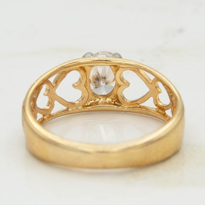 Vintage 18k Gold Electroplated Heart Cutout Band Ring with Oval Cubic Zirconia – Made in Providence, RI jewelry image 1