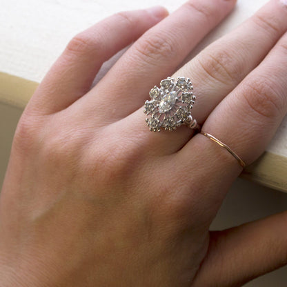 Vintage Clear Austrian Crystal Cocktail Ring - 18kt White Gold Electroplated - Made in USA jewelry image 1