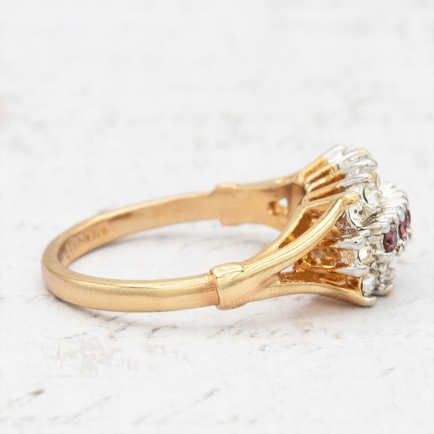 Vintage Austrian Crystal Cocktail Ring - Amethyst & Clear Crystals - 18k Gold Electroplated jewelry image 1
