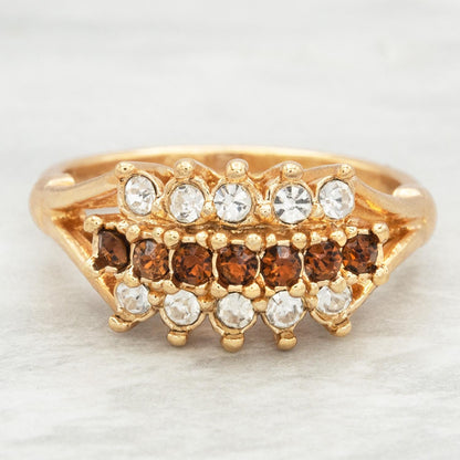 Vintage Austrian Crystal Cocktail Ring - Smoke Topaz - 18k Gold Electroplated jewelry image 1