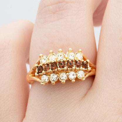 Vintage Austrian Crystal Cocktail Ring - Smoke Topaz - 18k Gold Electroplated jewelry image 1