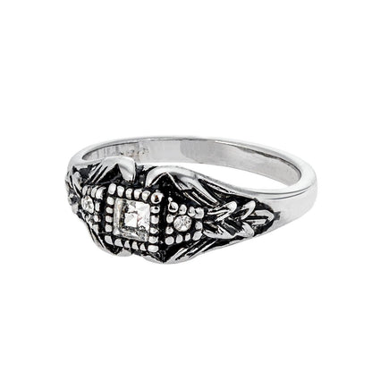 Vintage Edwardian Style Filigree Ring with Clear Austrian Crystals – Antiqued 18k White Gold Electroplated jewelry image 1