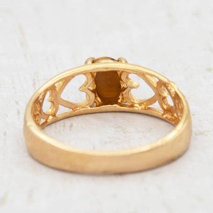 Vintage 18k Gold Electroplated Heart Cutout Band Ring with Genuine Tiger Eye jewelry image 1