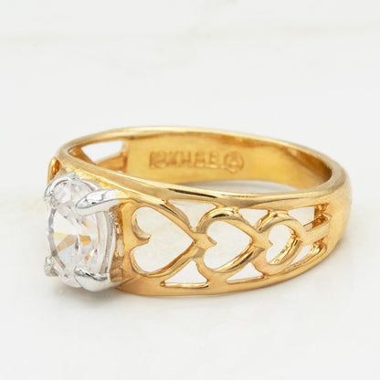 Vintage 18k Gold Electroplated Heart Cutout Band Ring with Oval Cubic Zirconia – Made in Providence, RI jewelry image 1