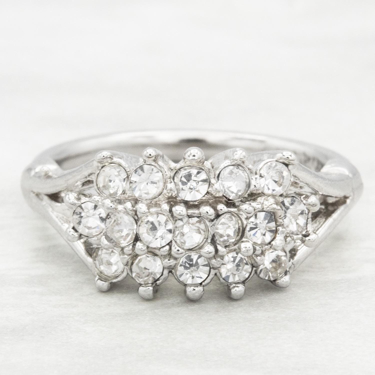 Vintage Austrian Crystal Cocktail Ring – 18k Gold & White Gold Electroplated, Made in Providence RI jewelry image 1