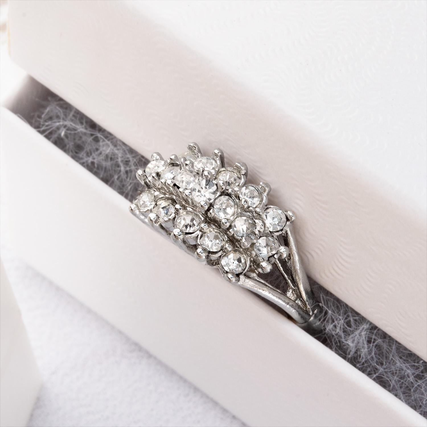 Vintage Austrian Crystal Cocktail Ring – 18k Gold & White Gold Electroplated, Made in Providence RI jewelry image 1