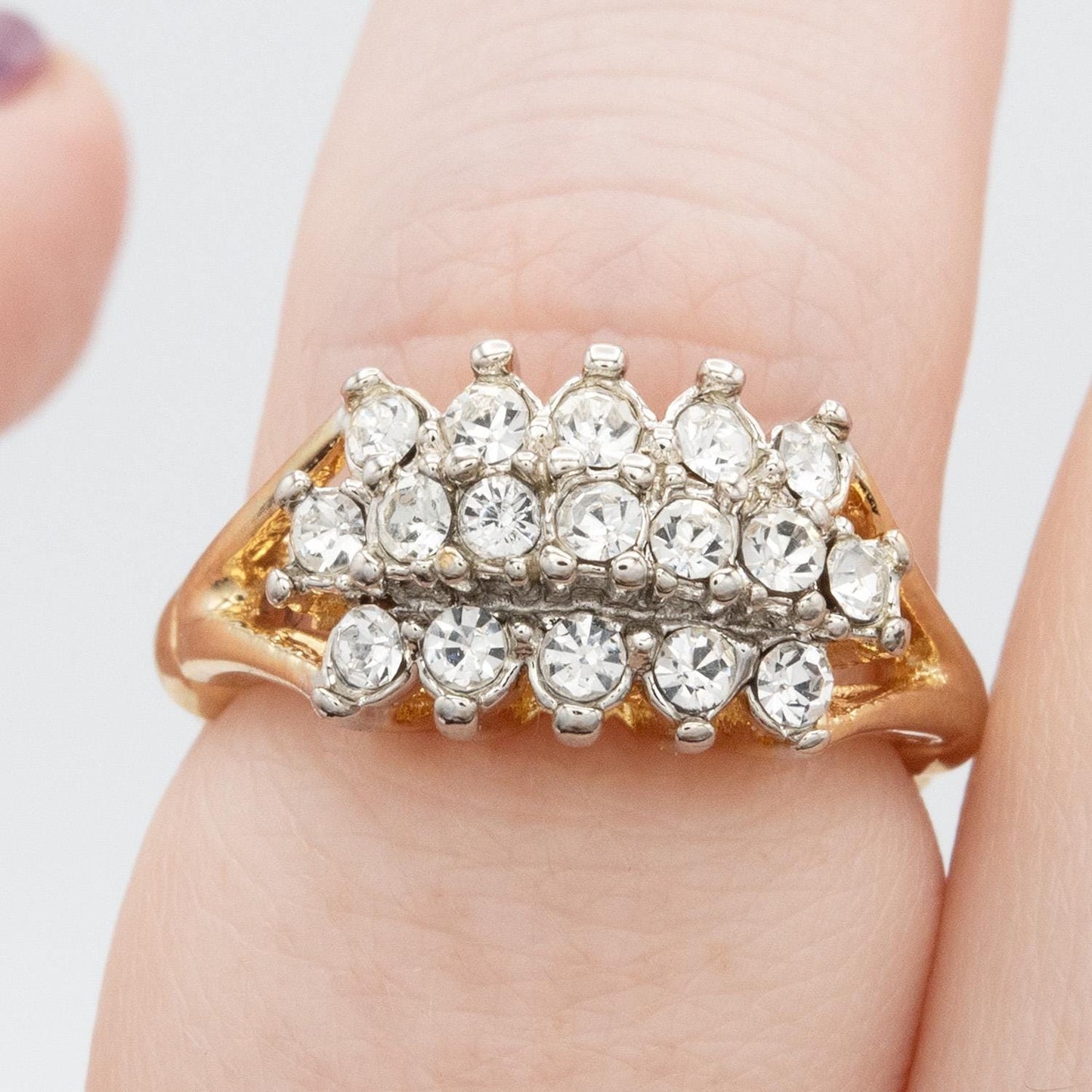 Vintage Austrian Crystal Cocktail Ring – 18k Gold & White Gold Electroplated, Made in Providence RI jewelry image 1