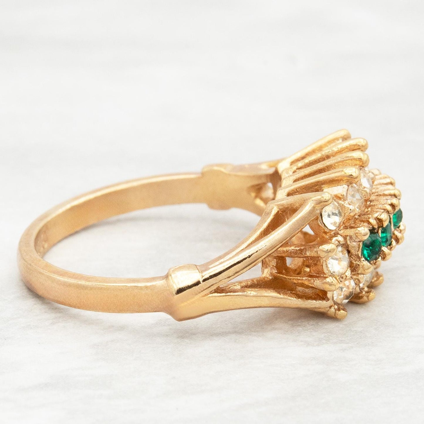 Vintage Austrian Crystal Cocktail Ring - Emerald Green & Clear Crystals - 18k Gold Electroplated jewelry image 1