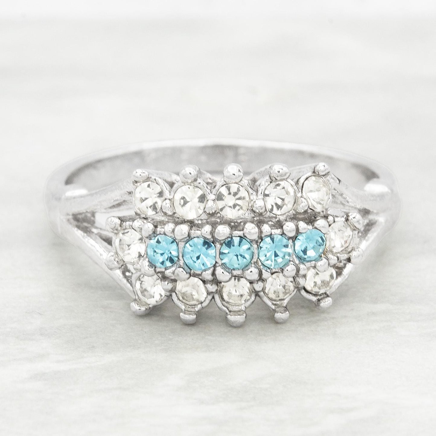 Vintage Austrian Crystal Aquamarine Cocktail Ring – 18k Gold Electroplated, Made in Providence RI jewelry image 1
