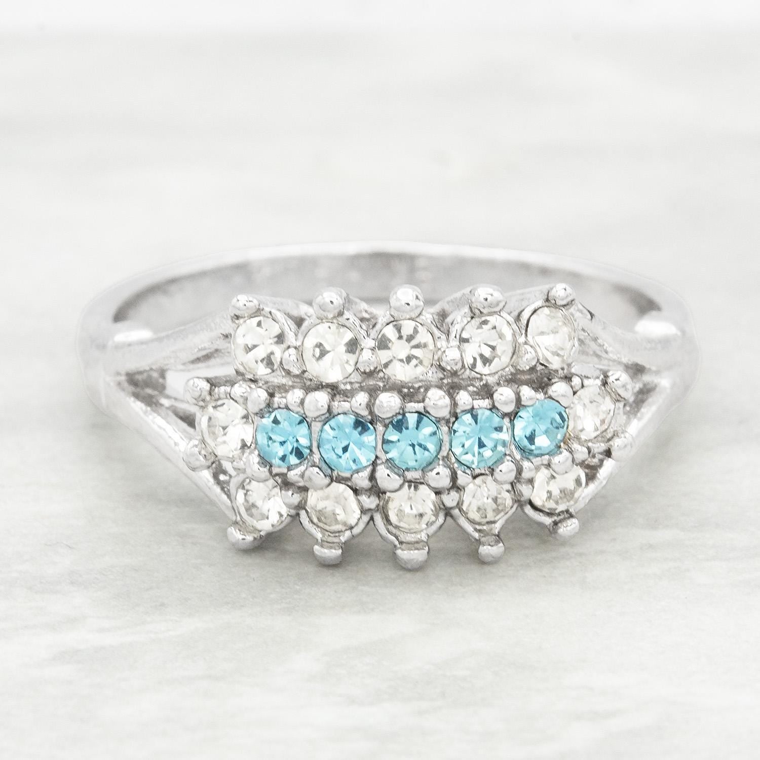 Vintage Austrian Crystal Aquamarine Cocktail Ring – 18k Gold Electroplated, Made in Providence RI jewelry image 1