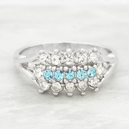 Vintage Austrian Crystal Aquamarine Cocktail Ring – 18k Gold Electroplated, Made in Providence RI jewelry image 1