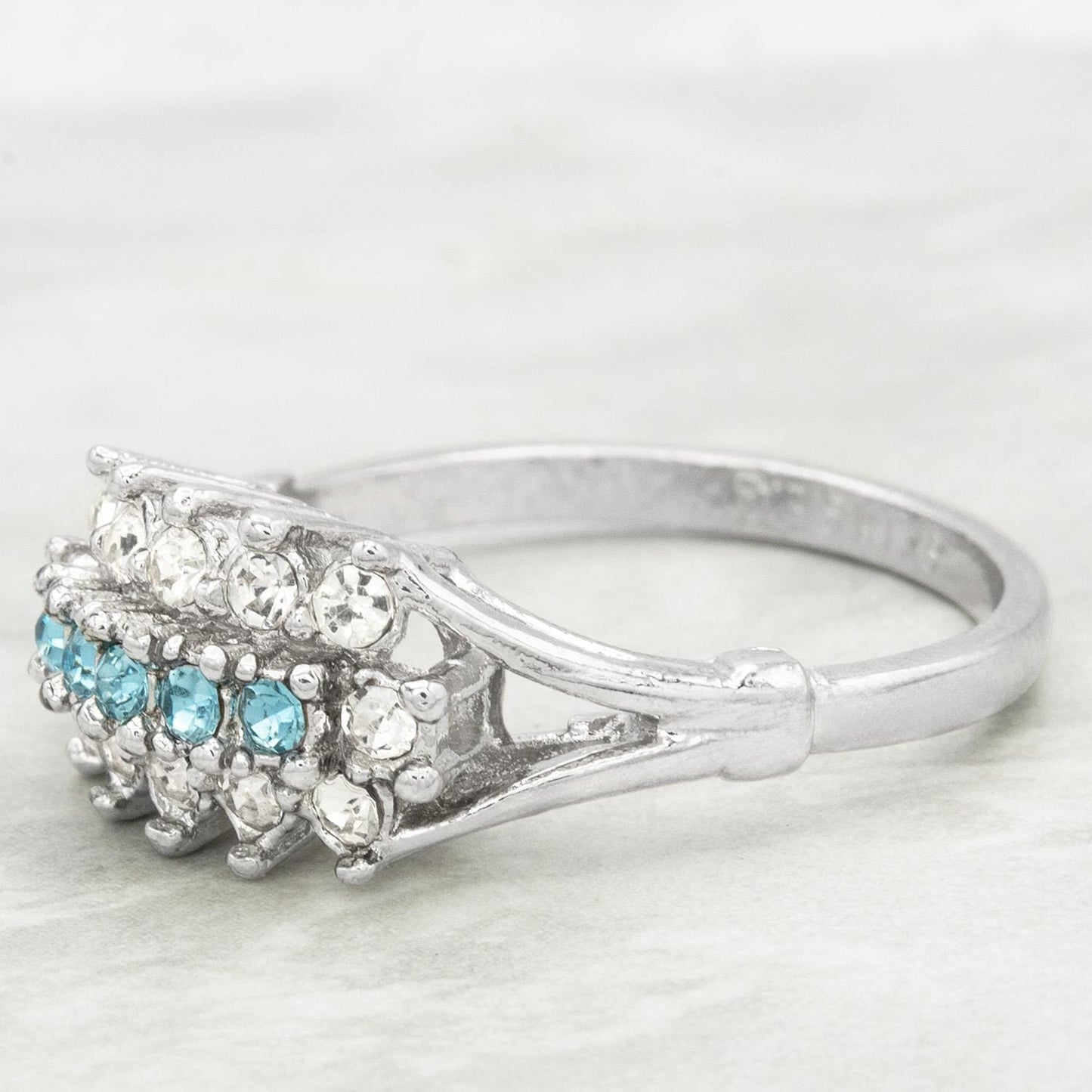 Vintage Austrian Crystal Aquamarine Cocktail Ring – 18k Gold Electroplated, Made in Providence RI jewelry image 1