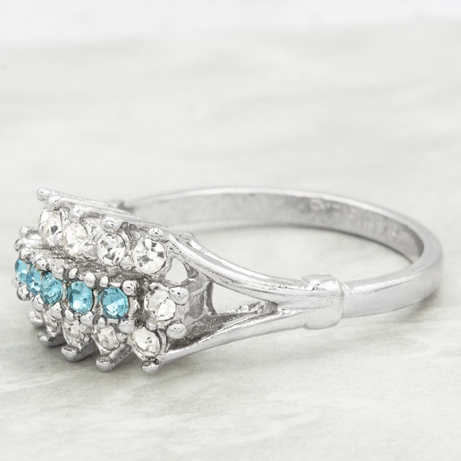 Vintage Austrian Crystal Aquamarine Cocktail Ring – 18k Gold Electroplated, Made in Providence RI jewelry image 1
