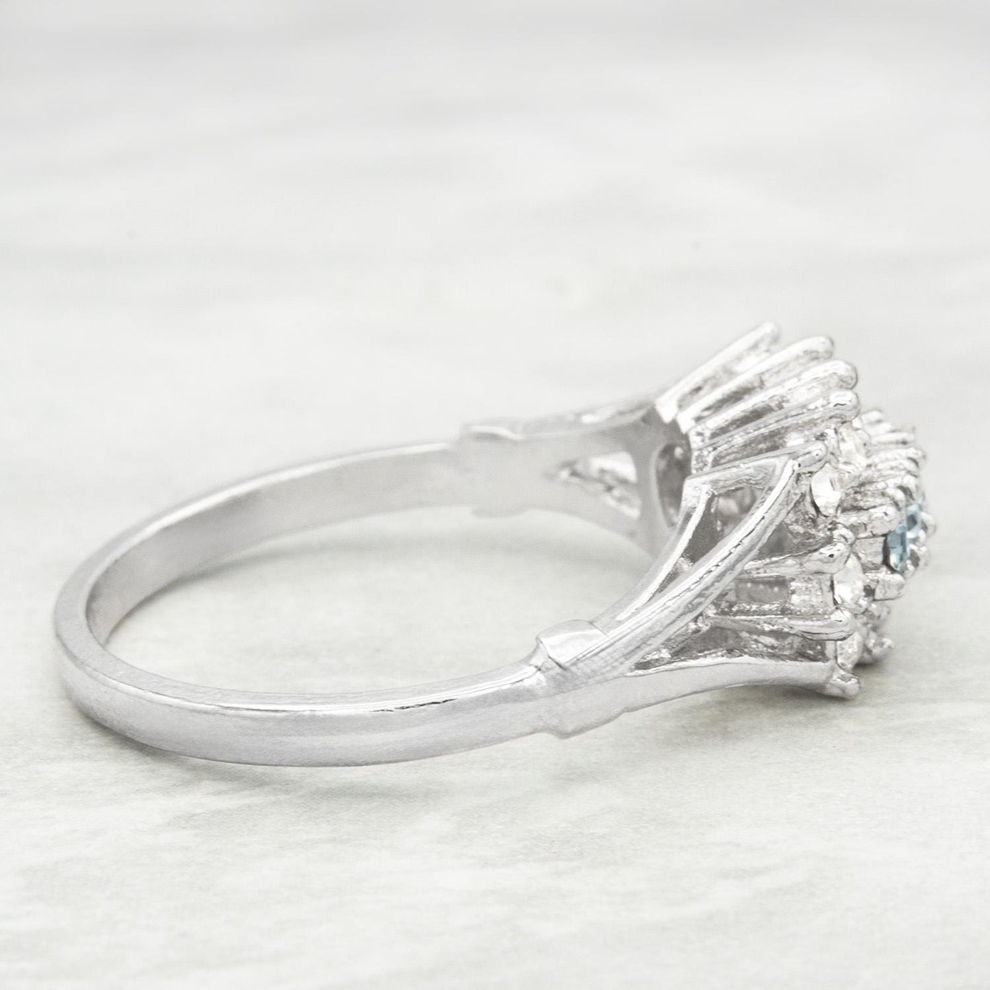 Vintage Austrian Crystal Aquamarine Cocktail Ring – 18k Gold Electroplated, Made in Providence RI jewelry image 1