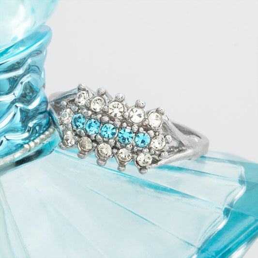 Vintage Austrian Crystal Aquamarine Cocktail Ring – 18k Gold Electroplated, Made in Providence RI jewelry image 1