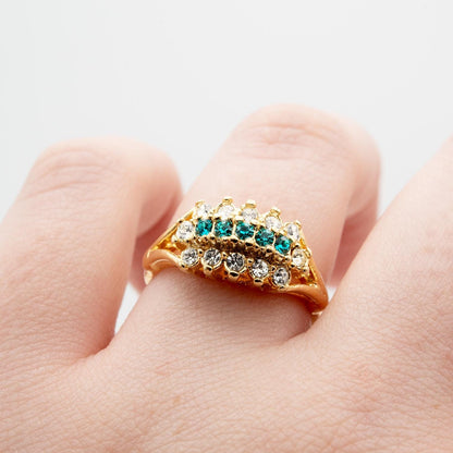 Vintage Austrian Crystal Cocktail Ring – 18k Gold Electroplated – Zircon Blue & Clear Crystals jewelry image 1
