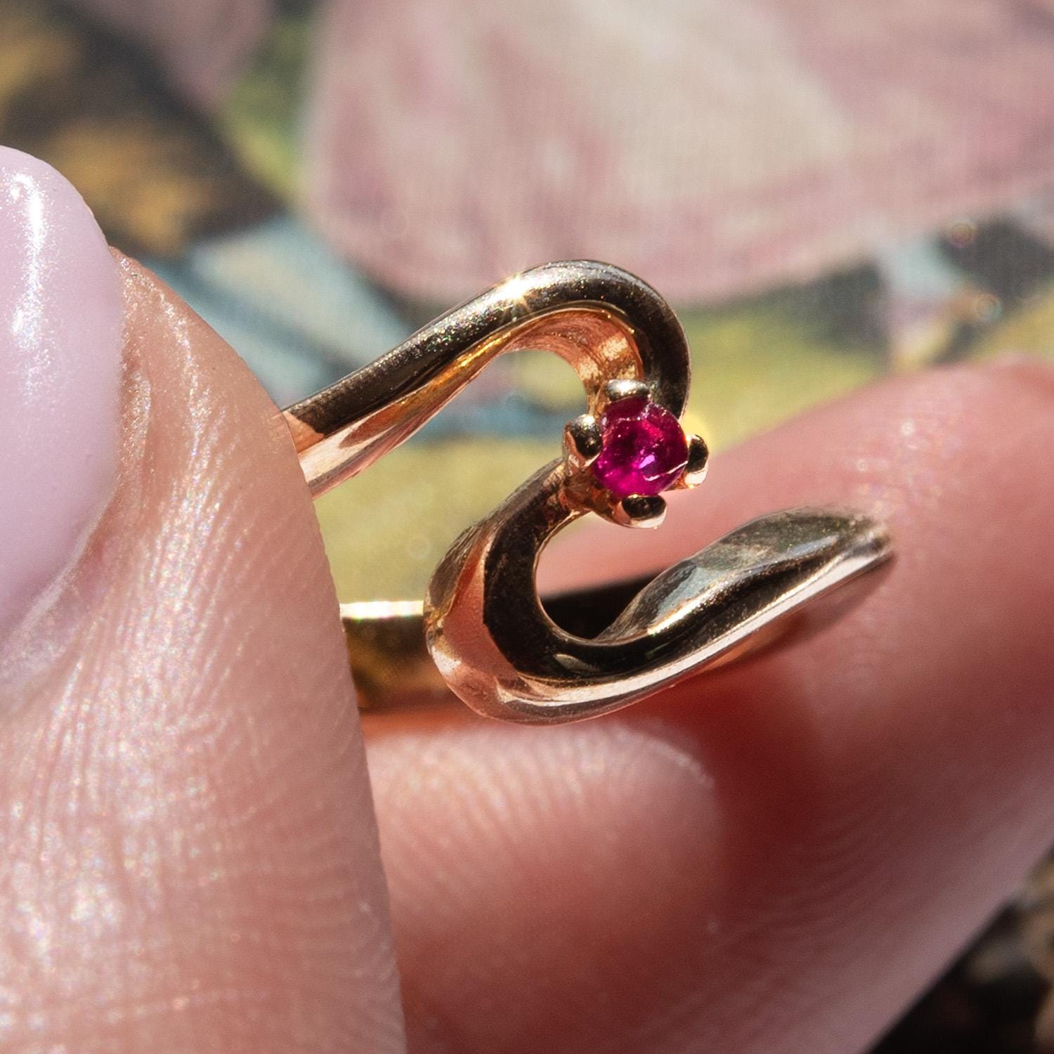 Vintage Genuine Ruby Bypass Ring - 18k Yellow Gold Electroplated - Made in USA jewelry image 1